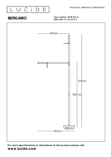 Lucide BERGAMO - Leeslamp - LED Dimb. - 1x6,8W 3000K - Mat chroom - technisch